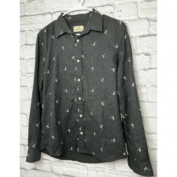 Marine Layer Shirt Men's Med Gray Long Sleeve Button Up Indian Bow And Arrow. - Picture 2 of 9